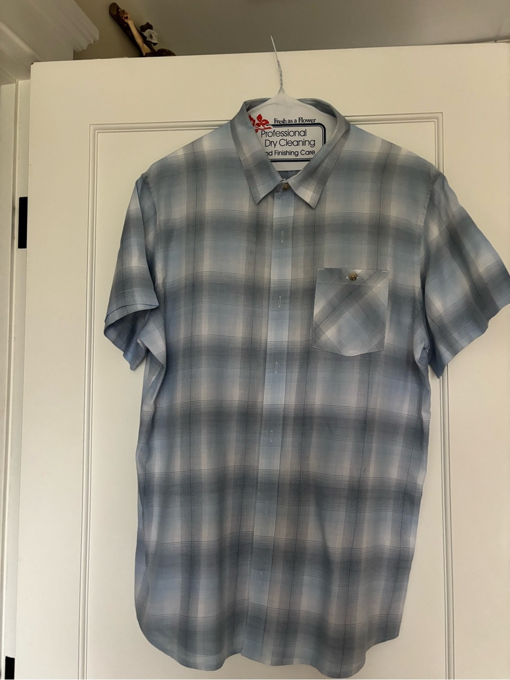 Travis Mathew Light Blue Plaid Short-Sleeve Button-Down Shirt